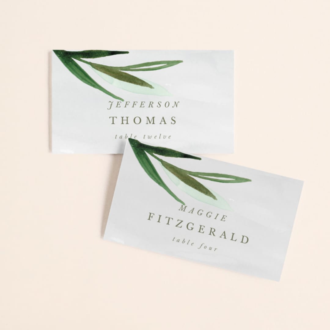 "Botanical Frame" - Place Cards in Fern by Kate Ahn - Front with Free Guest Printing