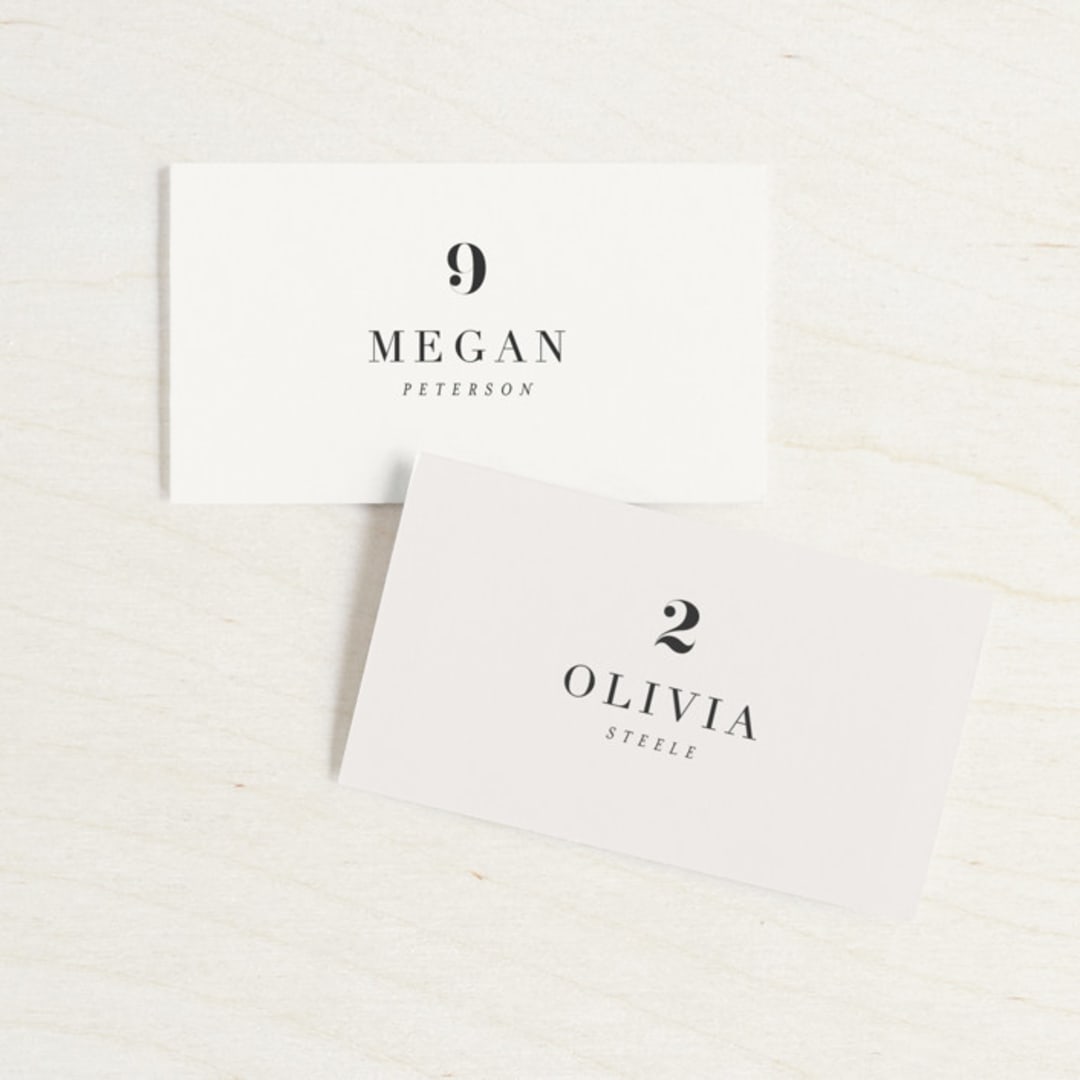 "Modern Initials" - Place Cards in Buttercream by Lori Wemple - Front with Free Guest Printing