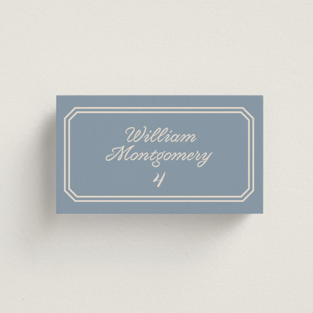 "Bevel Monogram" - Place Cards in French Blue by Carolyn MacLaren - Front