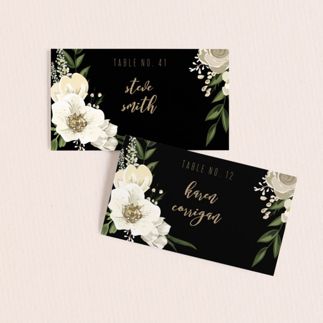"jewel" - Place Cards in Onyx by Susan Moyal - Front with Free Guest Printing