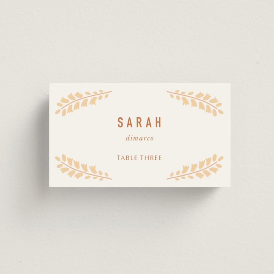 "Floral Border" - Place Cards in Peach by Pippa Shaw - Front with Free Guest Printing