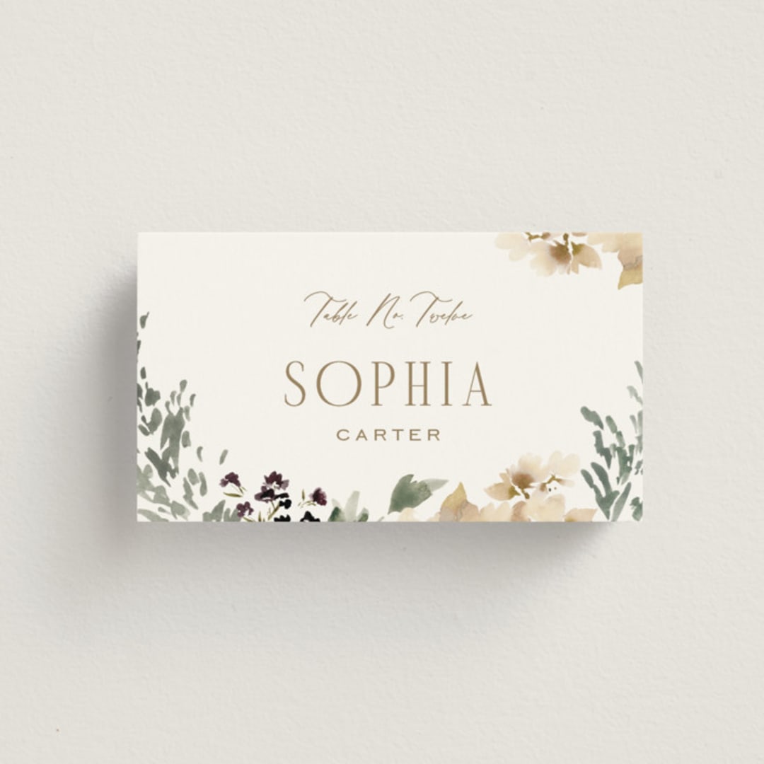 "Sprigs of Joy" - Place Cards in Pearl by Leah Bisch - Front with Free Guest Printing