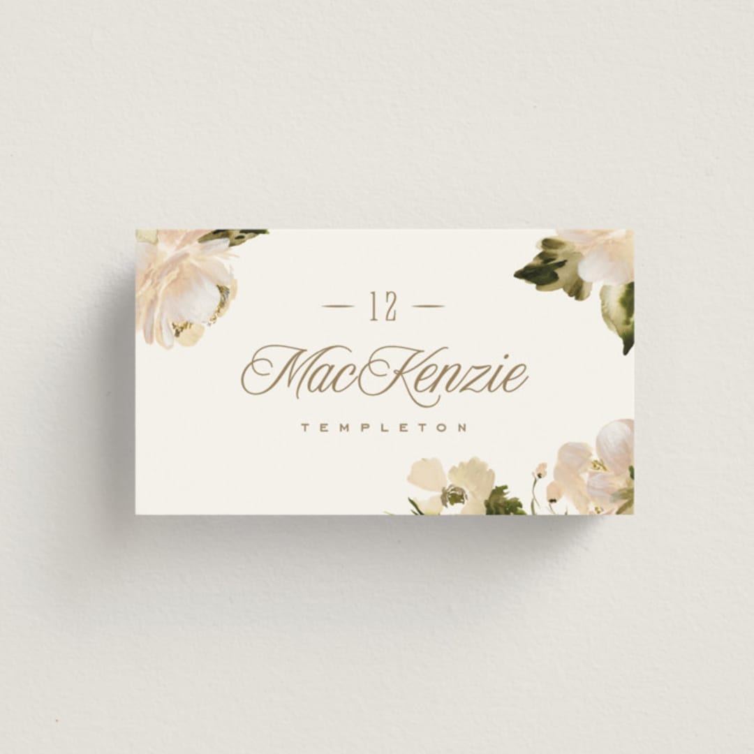 "Felicity" - Place Cards in Pearl by Leah Bisch - Front with Free Guest Printing