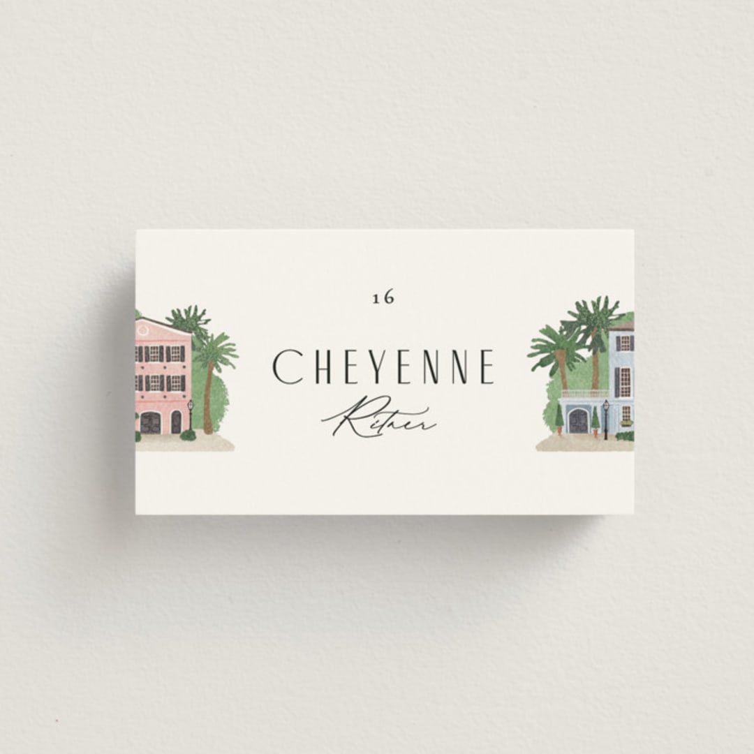 "East Bay street" - Place Cards in Lily by Jennifer Wick - Front with Free Guest Printing