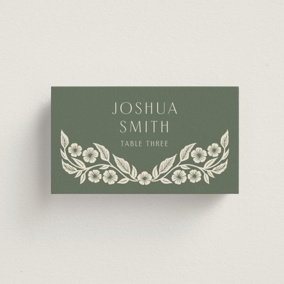 "Floral Diamond" - Place Cards in Eucalyptus by Katharine Watson - Front with Free Guest Printing