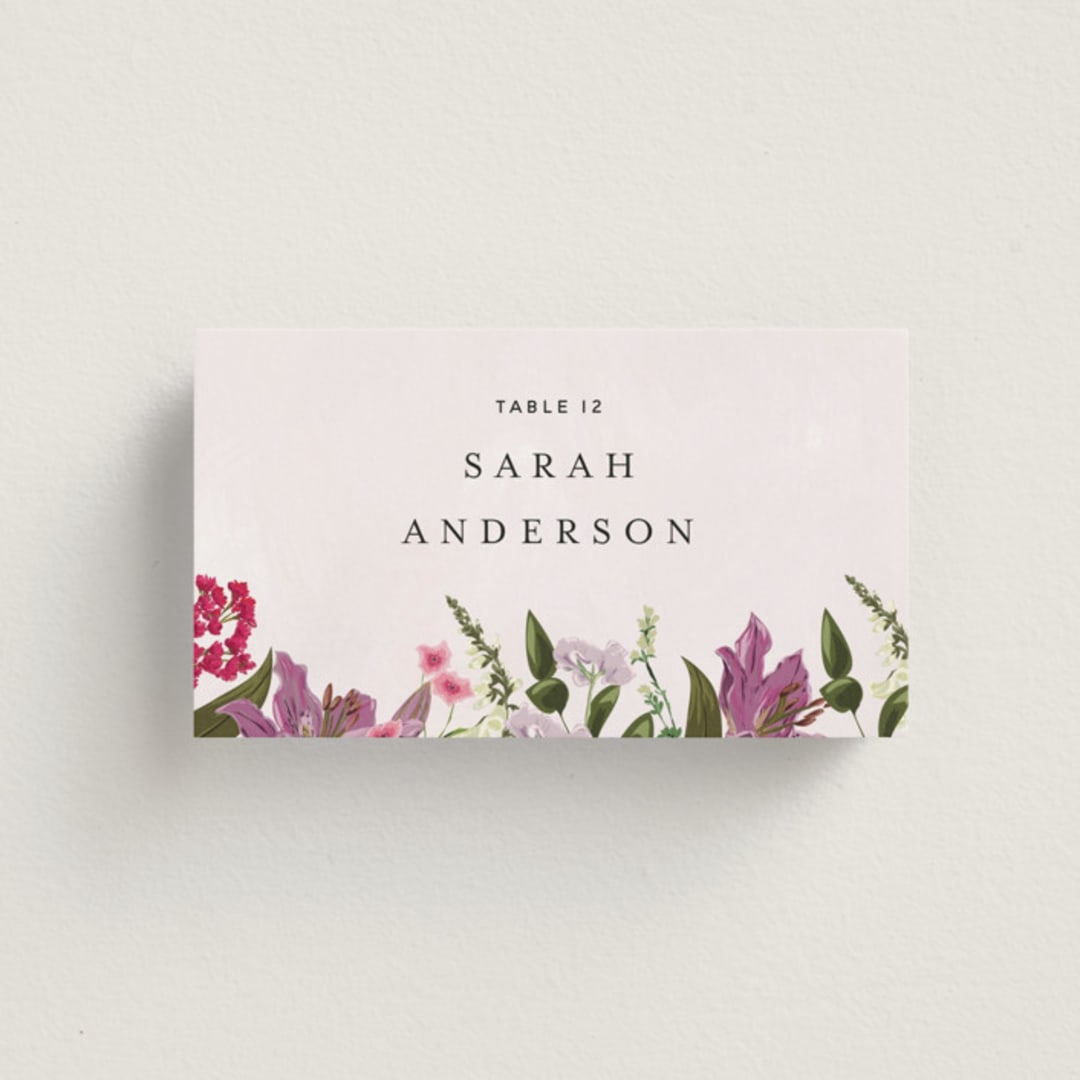 "Gather" - Place Cards in Lilac by Susan Moyal - Front with Free Guest Printing