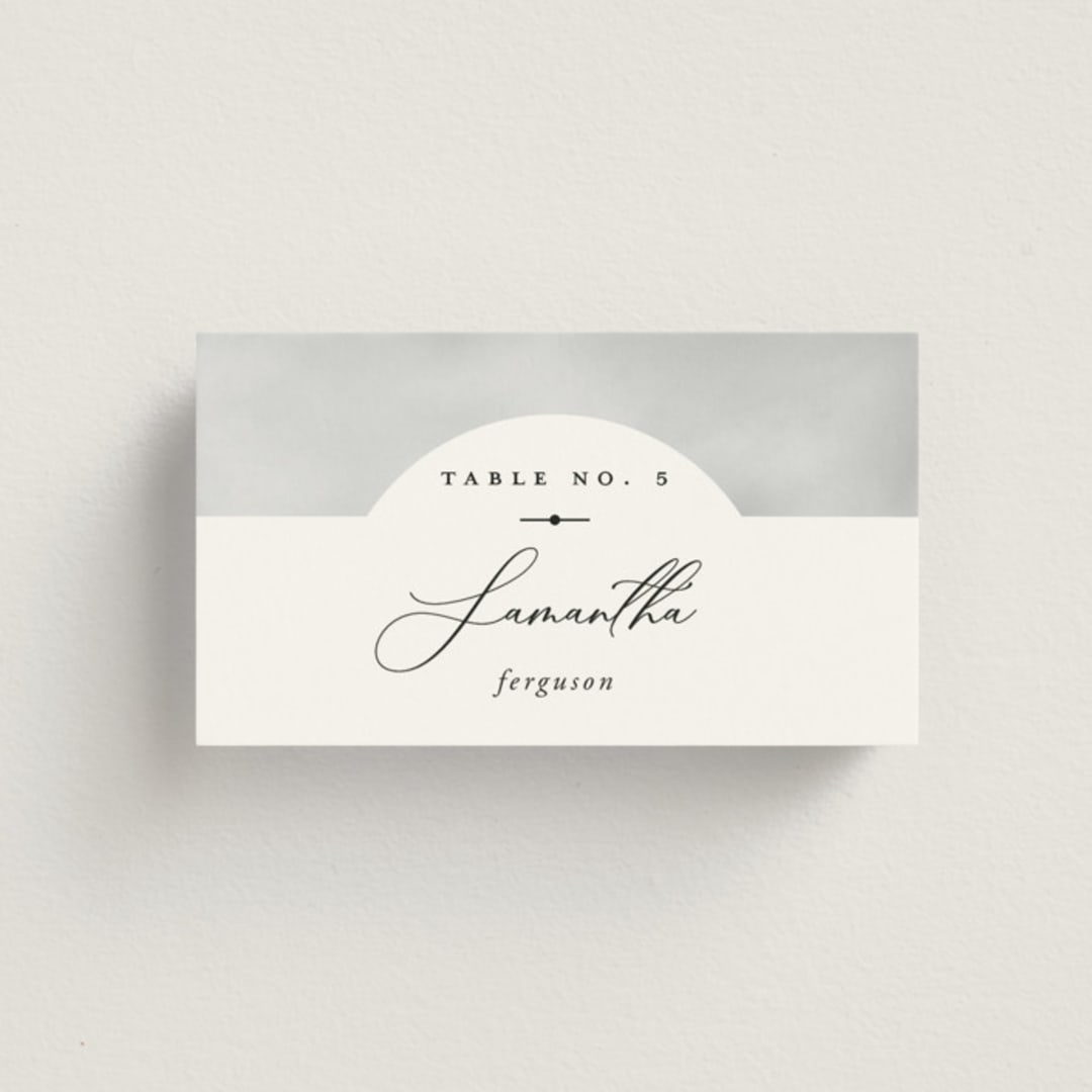"Panoramic" - Place Cards in Cloud by Heather Schertzer - Front with Free Guest Printing