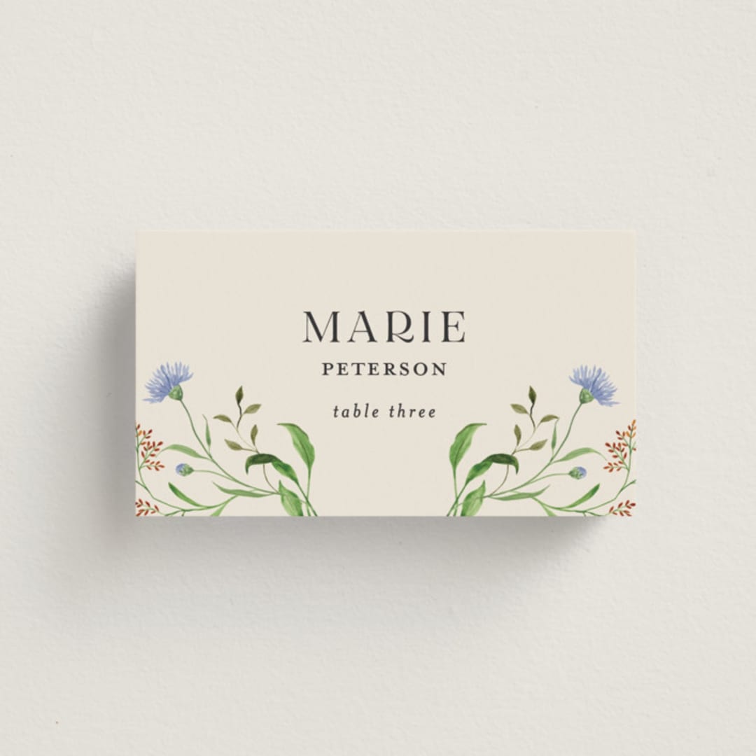 "Wild meadow" - Place Cards in Elder Flower by Sarah Knight - Front with Free Guest Printing