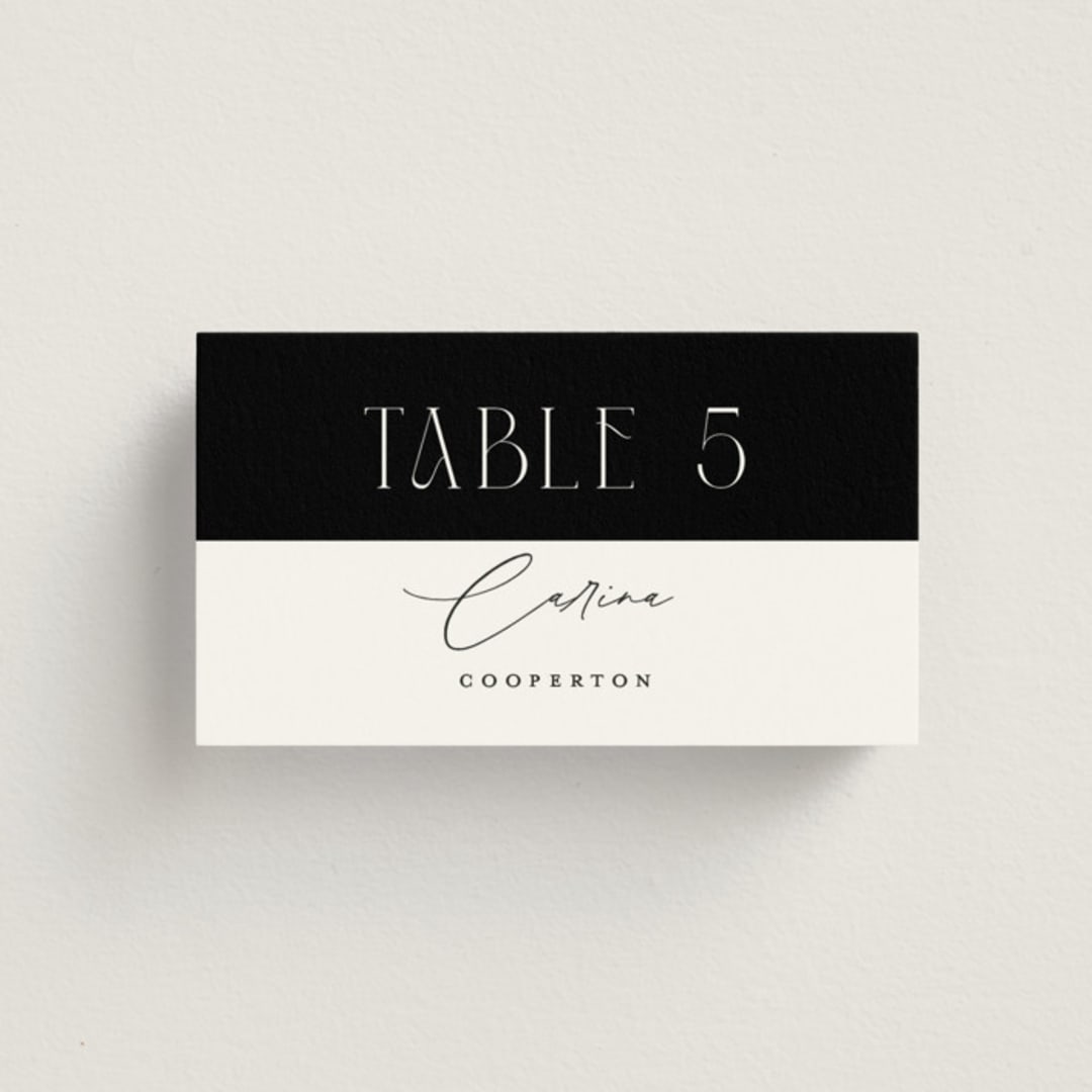 "Everly" - Place Cards in Pearl by Christie Garcia - Front with Free Guest Printing