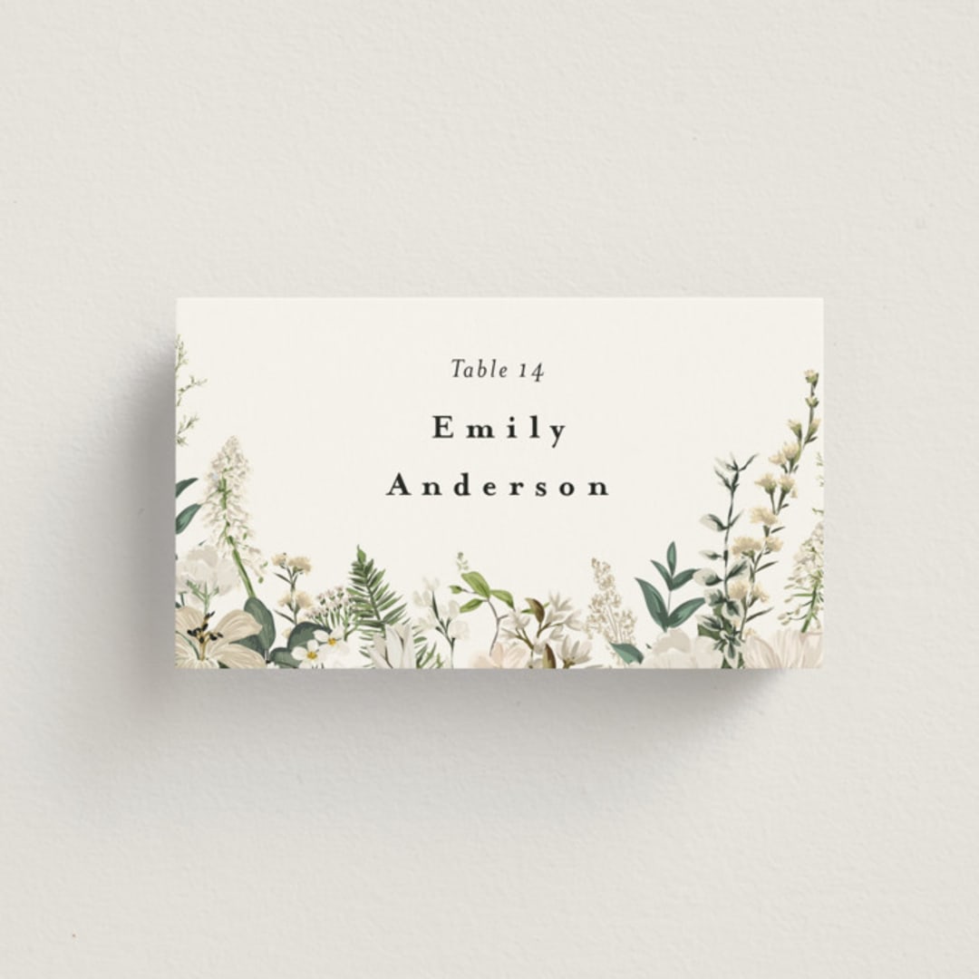 "Lilac Bloom" - Place Cards in Opal by Susan Moyal - Front with Free Guest Printing
