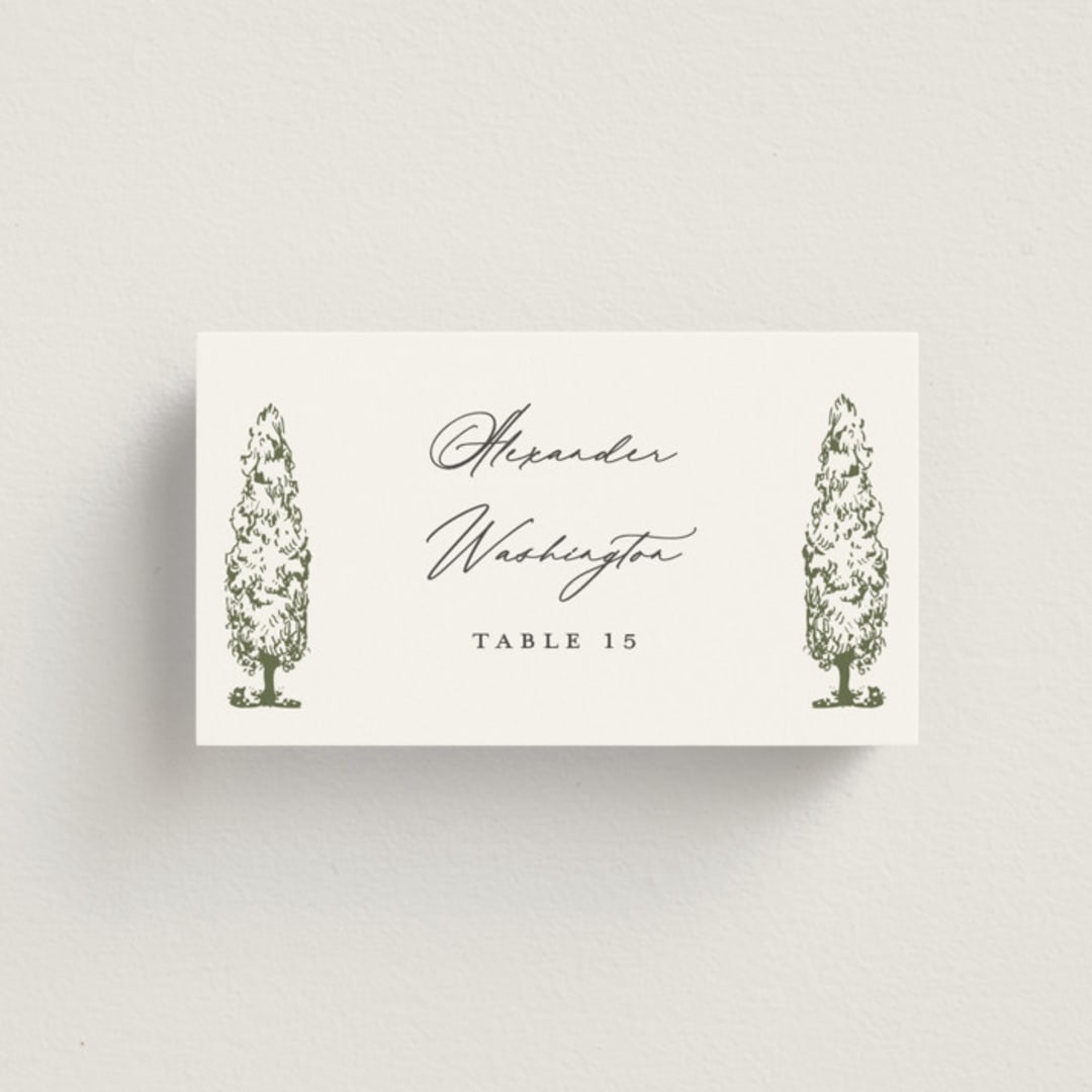 "Vineyard" - Place Cards in Olive by Sarah Brown - Front with Free Guest Printing