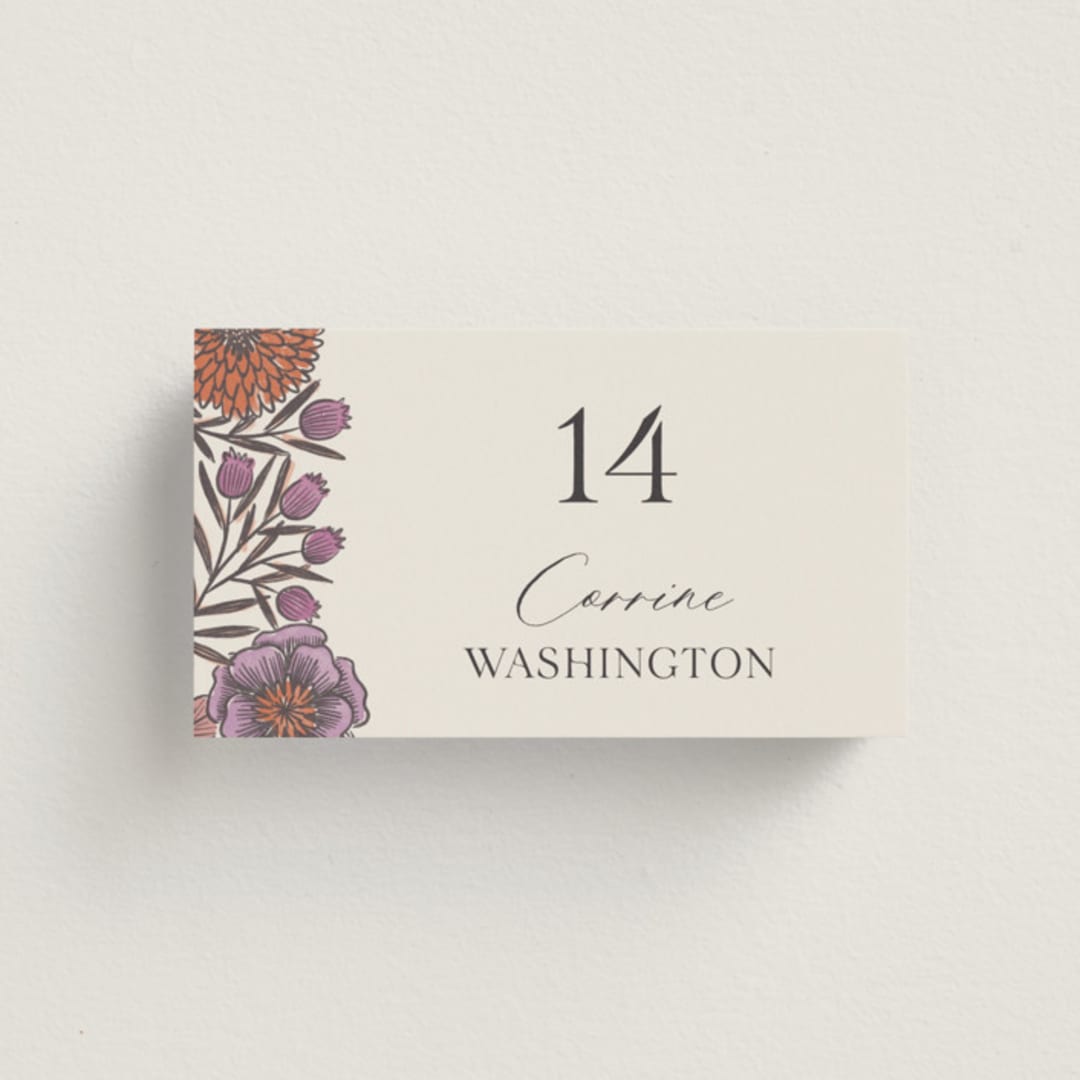 "Fleur" - Place Cards in Sangria by Jen Owens - Front with Free Guest Printing