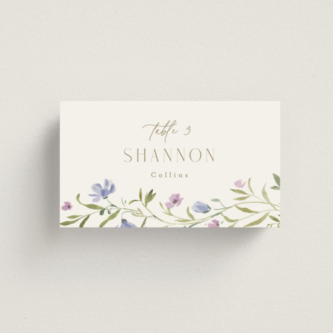 "Sweeping Meadow" - Place Cards in Wisteria by Everett Paper Goods - Front with Free Guest Printing