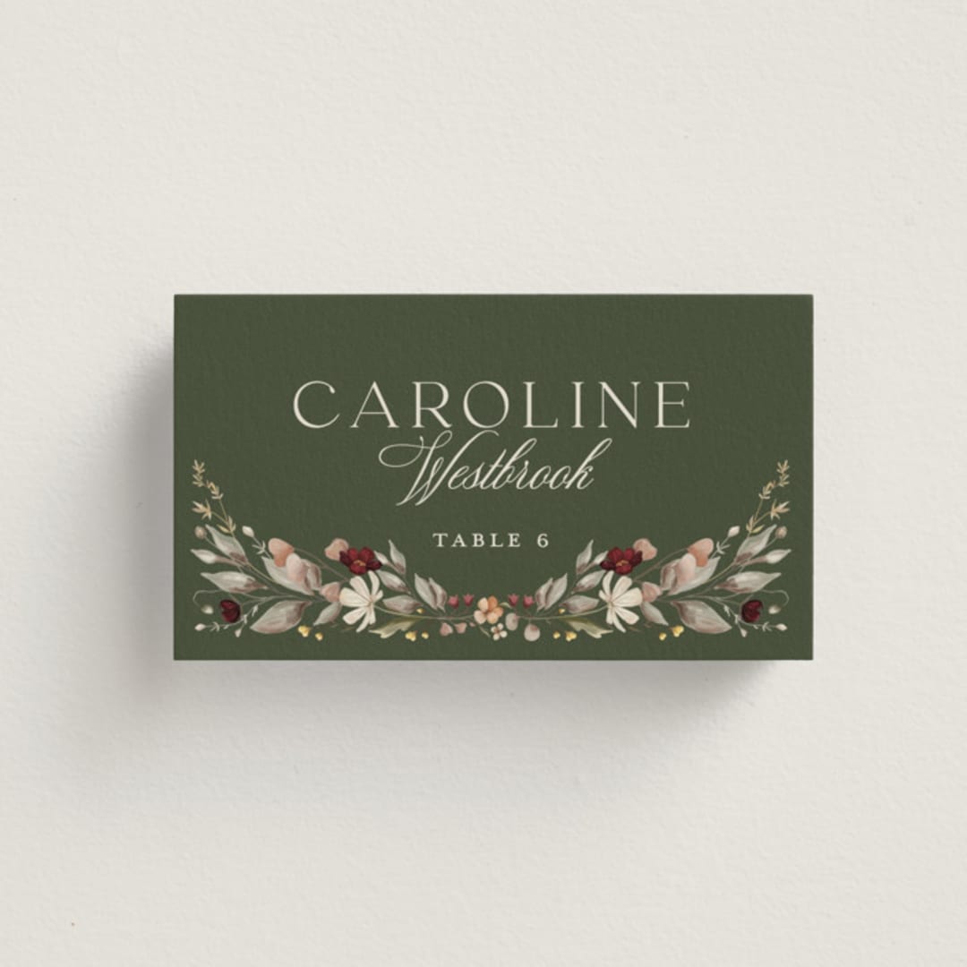 "fleur sauvage" - Place Cards in Vert by Erin Deegan - Front with Free Guest Printing