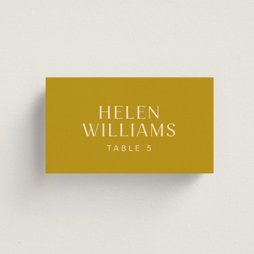"Swoop" - Place Cards in Marigold by Stacey Day - Front with Free Guest Printing