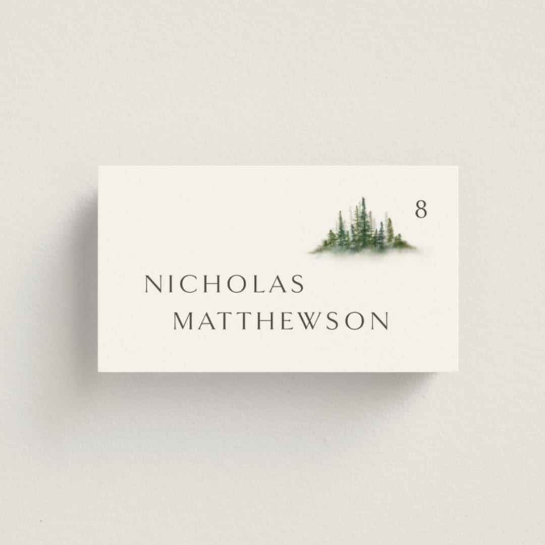 "Somerset" - Place Cards in Evergreen by Melanie Kosuge - Front with Free Guest Printing
