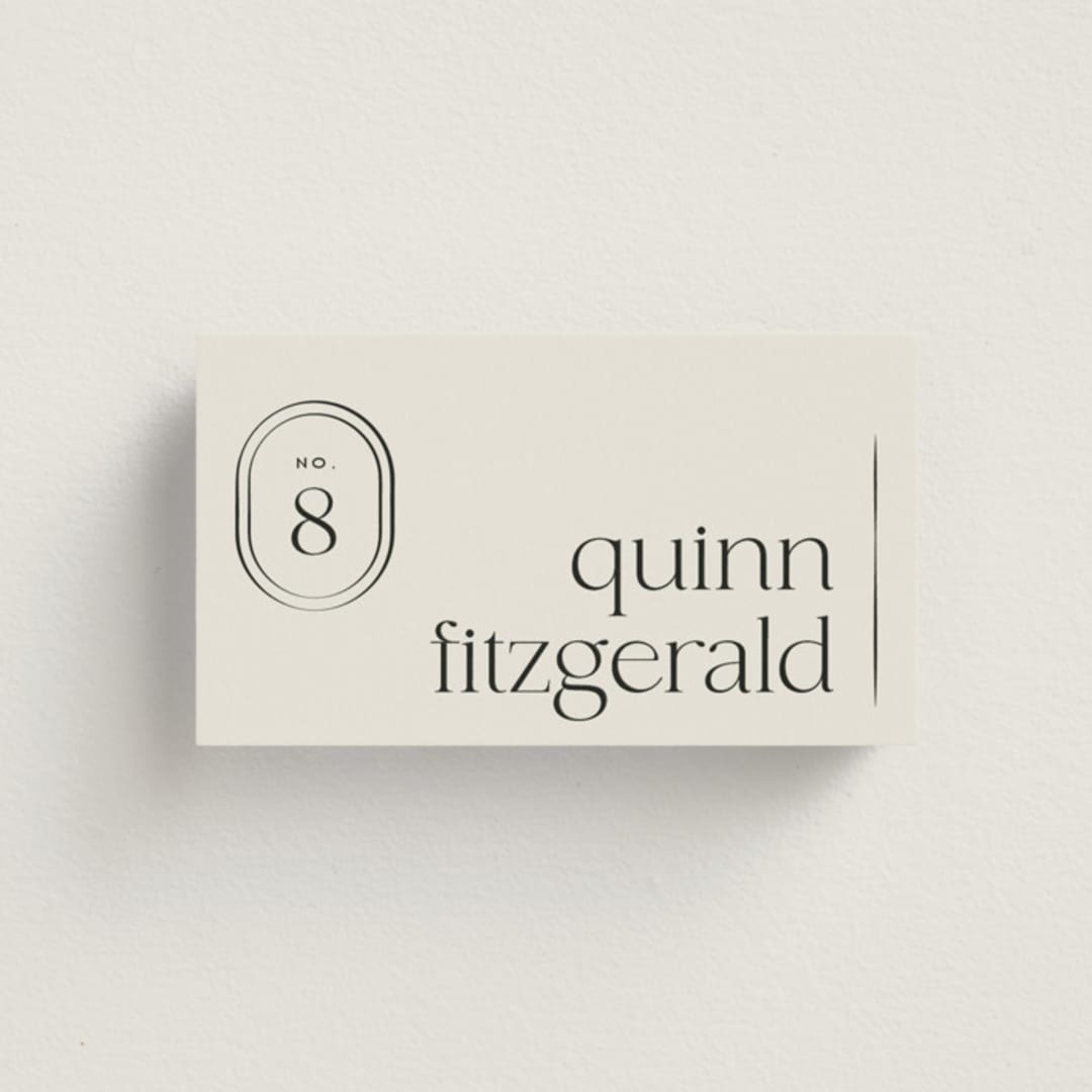"Modern Monogram" - Place Cards in Latte by Jackie Crawford - Front with Free Guest Printing