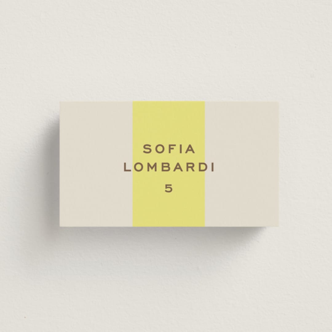 "Campania" - Place Cards in Limone by Megan Davis - Front with Free Guest Printing