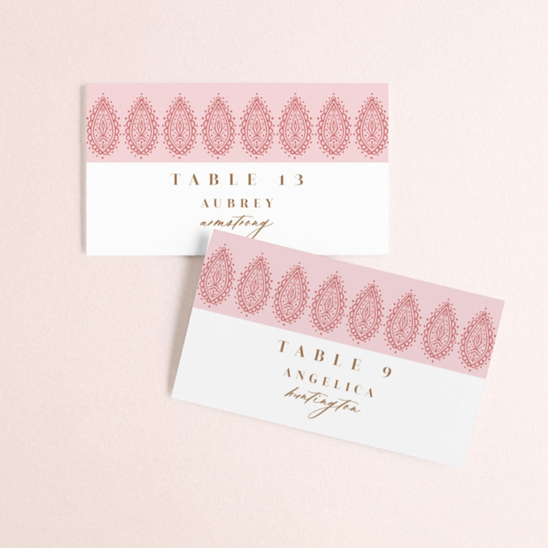 "AMAYA" - Place Cards in Blush by Kanika Mathur - Front with Free Guest Printing