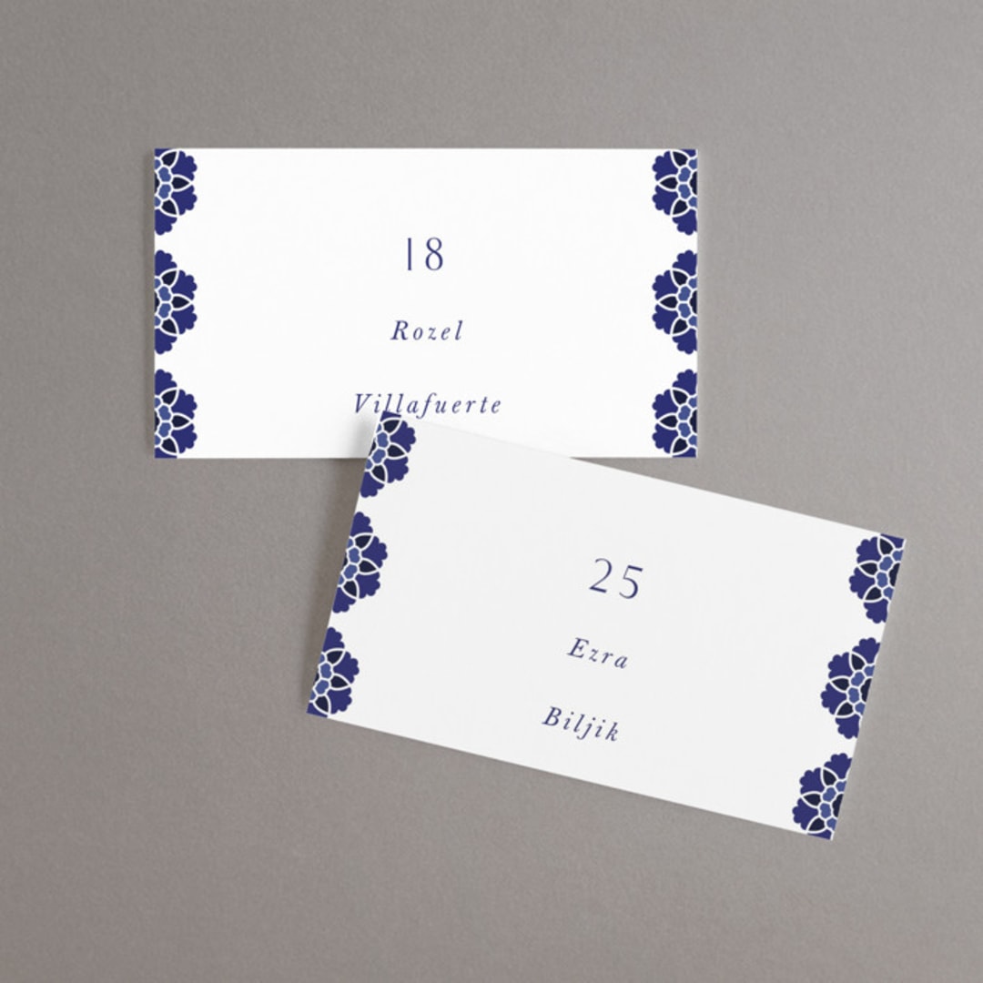"Topkapi" - Place Cards in Cobalt by Nazia Hyder - Front with Free Guest Printing