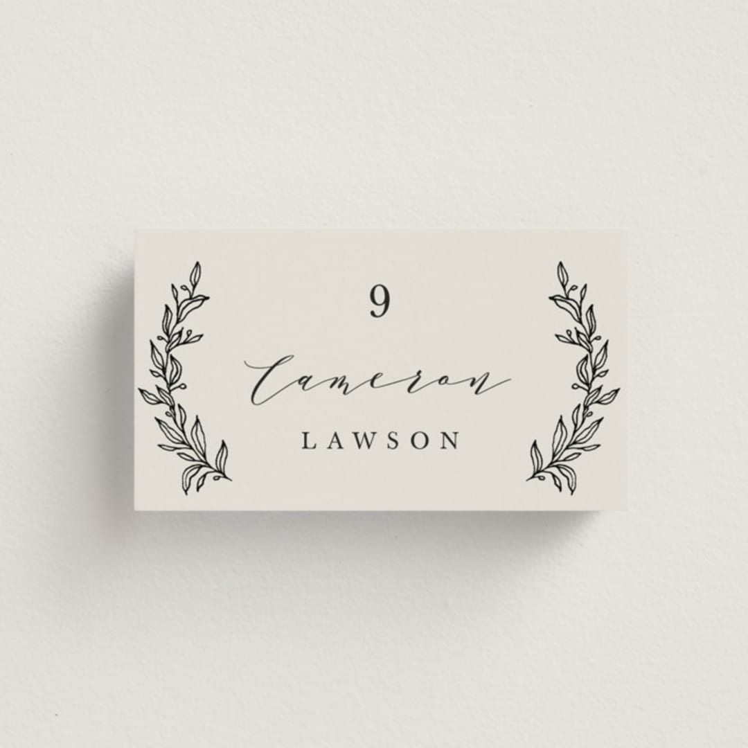"leafy wreath" - Place Cards in Cotton by Kate Ahn - Front with Free Guest Printing