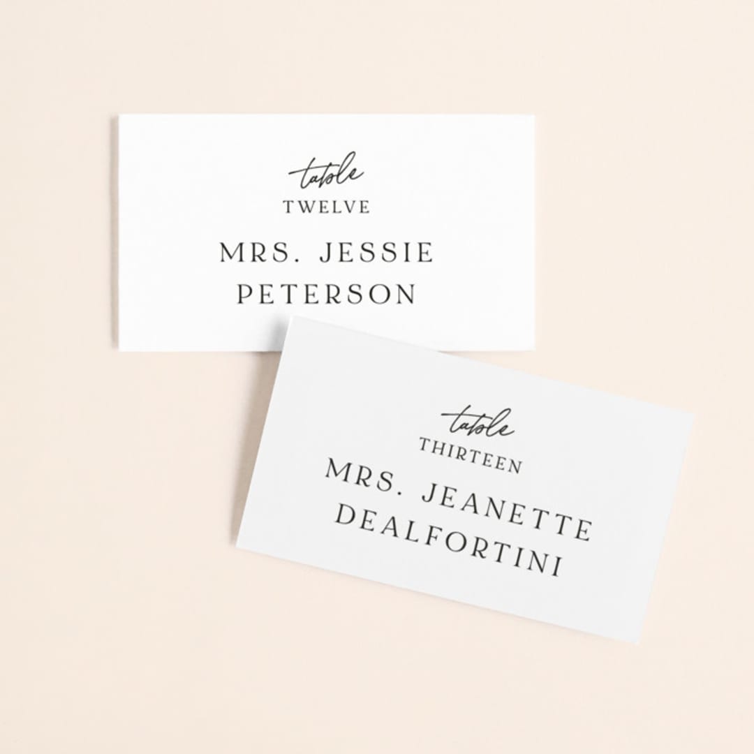 "Composure" - Place Cards in Tuxedo by Jackie Mangiolino - Front with Free Guest Printing
