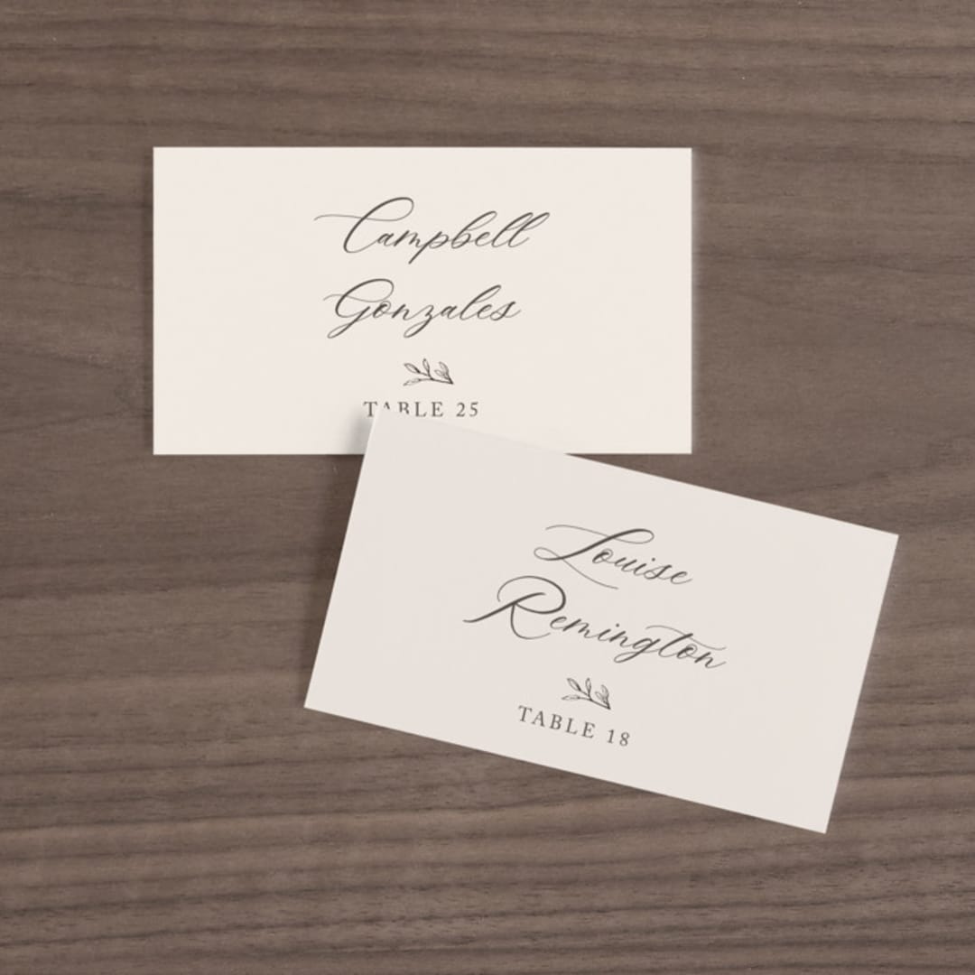 "Leafy Branch" - Place Cards in Latte by Katherine Moynagh - Front with Free Guest Printing