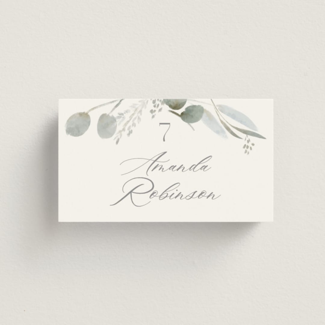 "Amorino" - Place Cards in Sage by Petra Kern - Front with Free Guest Printing