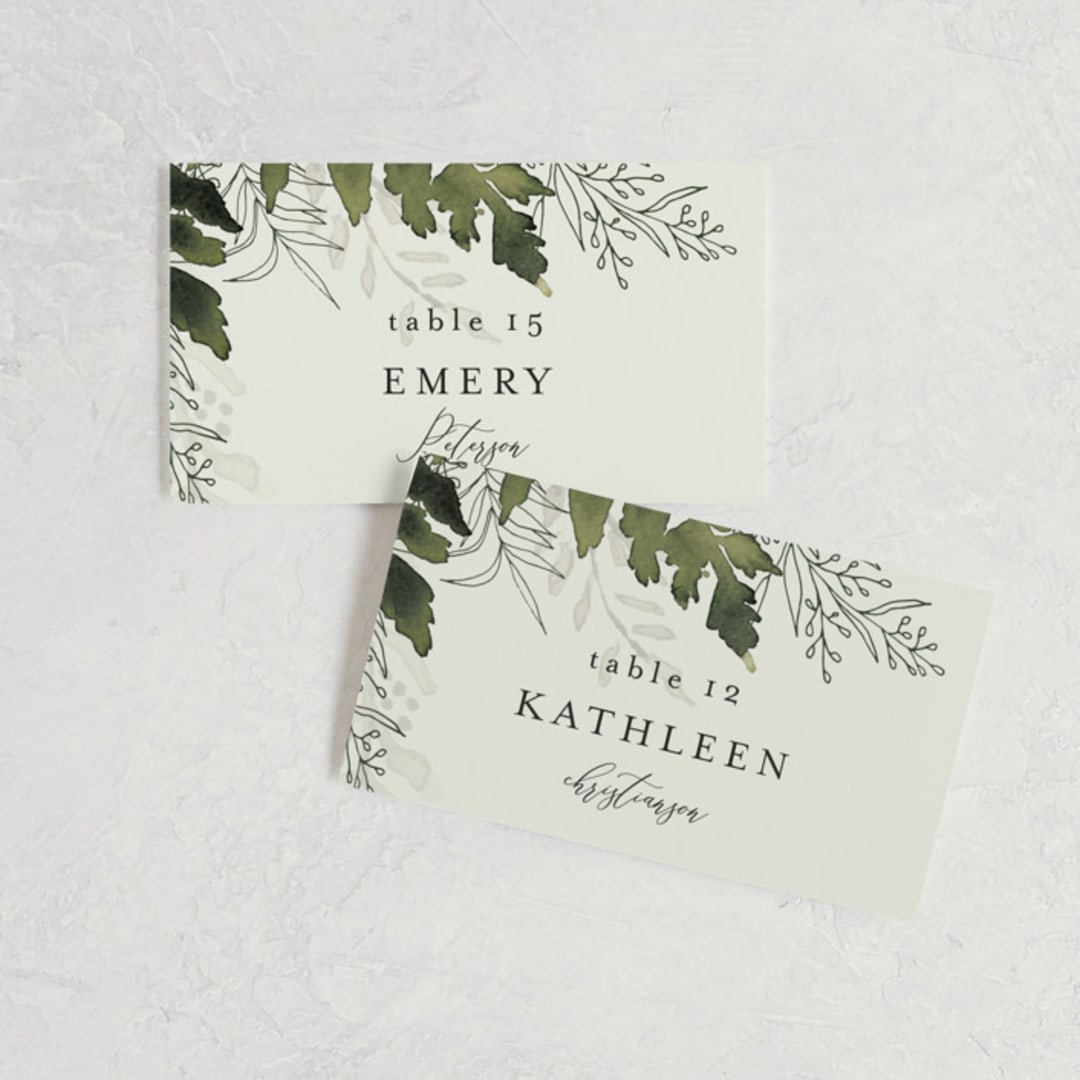 "Love springs eternal" - Place Cards in Fern by Chris Griffith - Front with Free Guest Printing