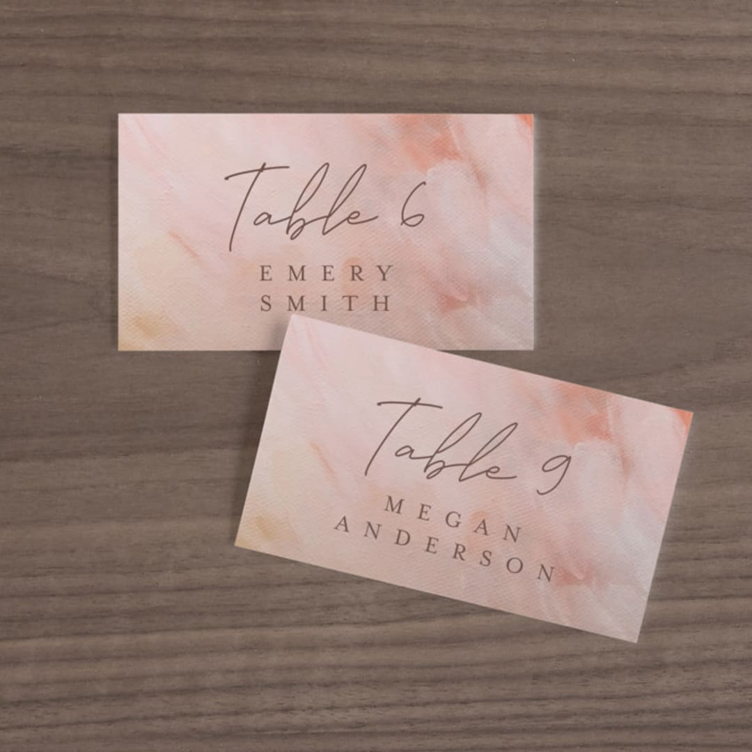 "Delicate brushstrokes" - Place Cards in Blush by Lucrecia Caporale - Front with Free Guest Printing