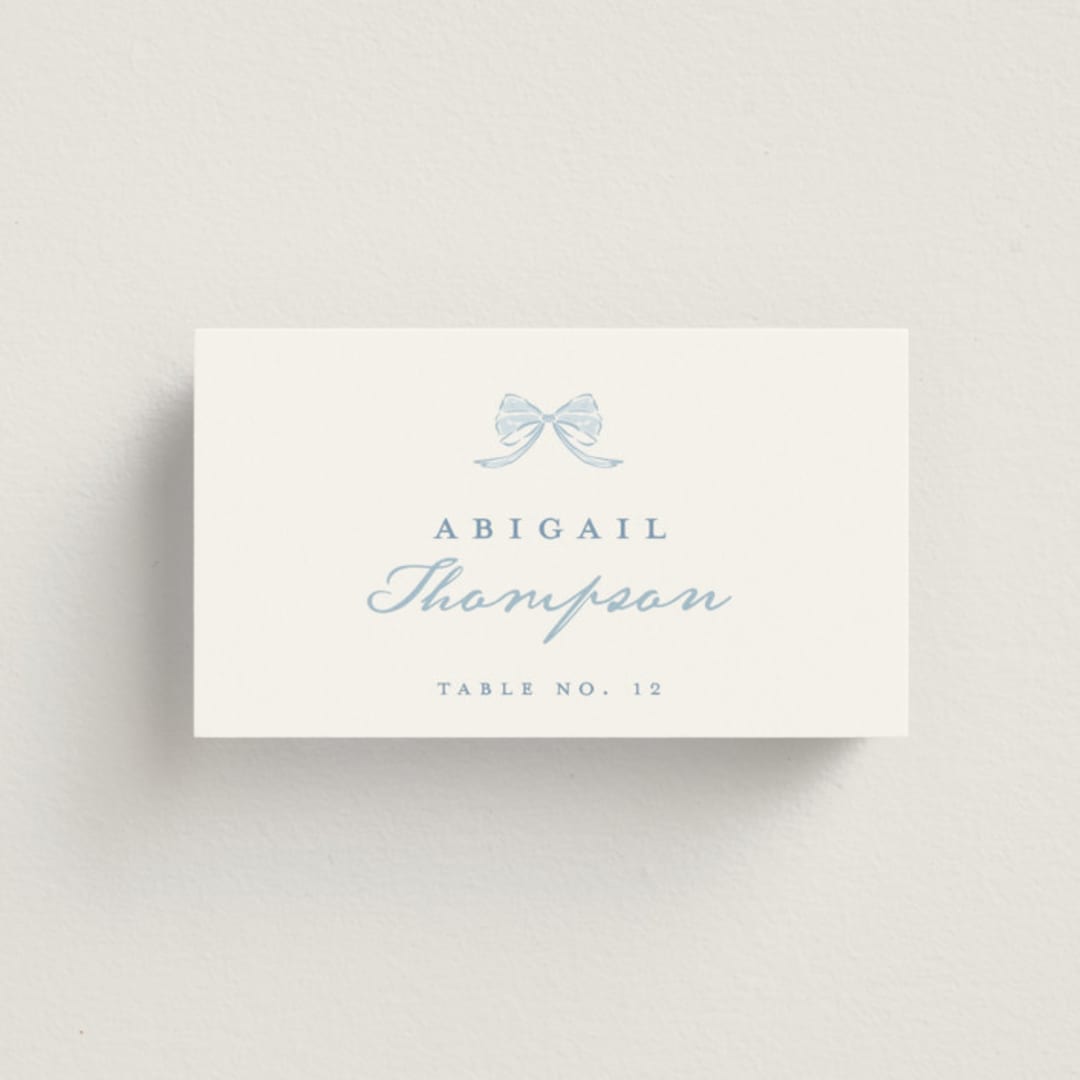 "Bow Frame" - Place Cards in Lagoon by Leah Bisch - Front with Free Guest Printing