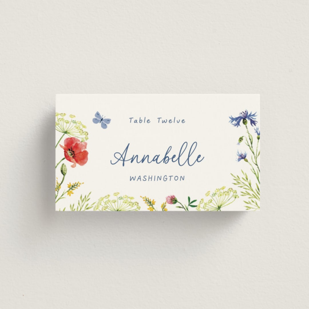 "Wildflower Romance" - Place Cards in Ivory by frau brandt - Front with Free Guest Printing