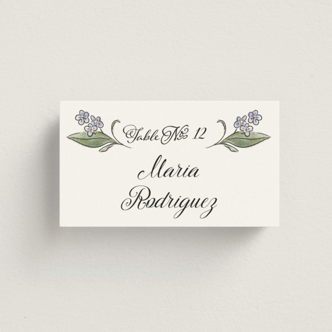 "Forget Me Nots" - Place Cards in Violet by Jenna Holcomb - Front with Free Guest Printing