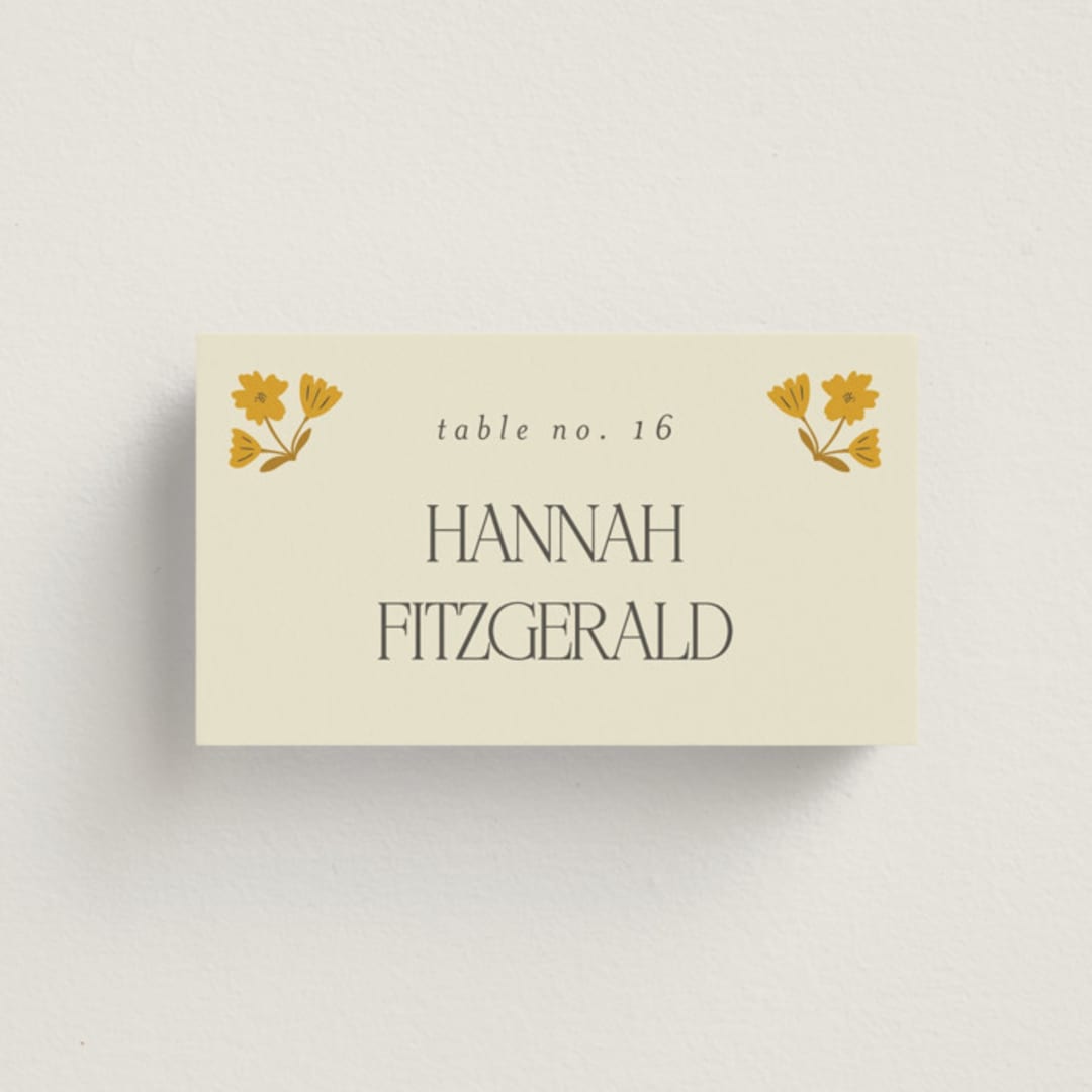 "Vintage Wildflowers" - Place Cards in Yolk by Morgan Kendall - Front with Free Guest Printing