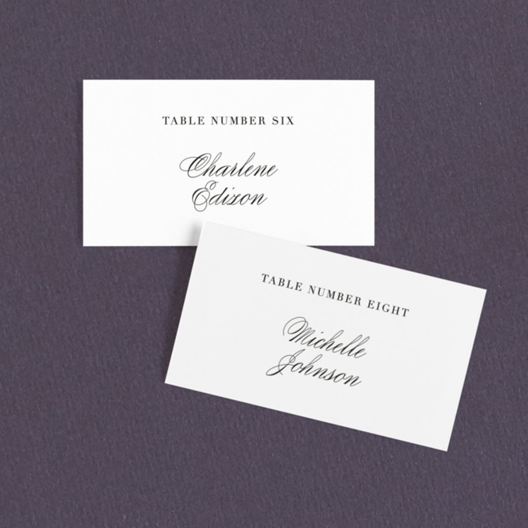 "One and Only" - Place Cards in Classic Bride by Design Lotus - Front with Free Guest Printing