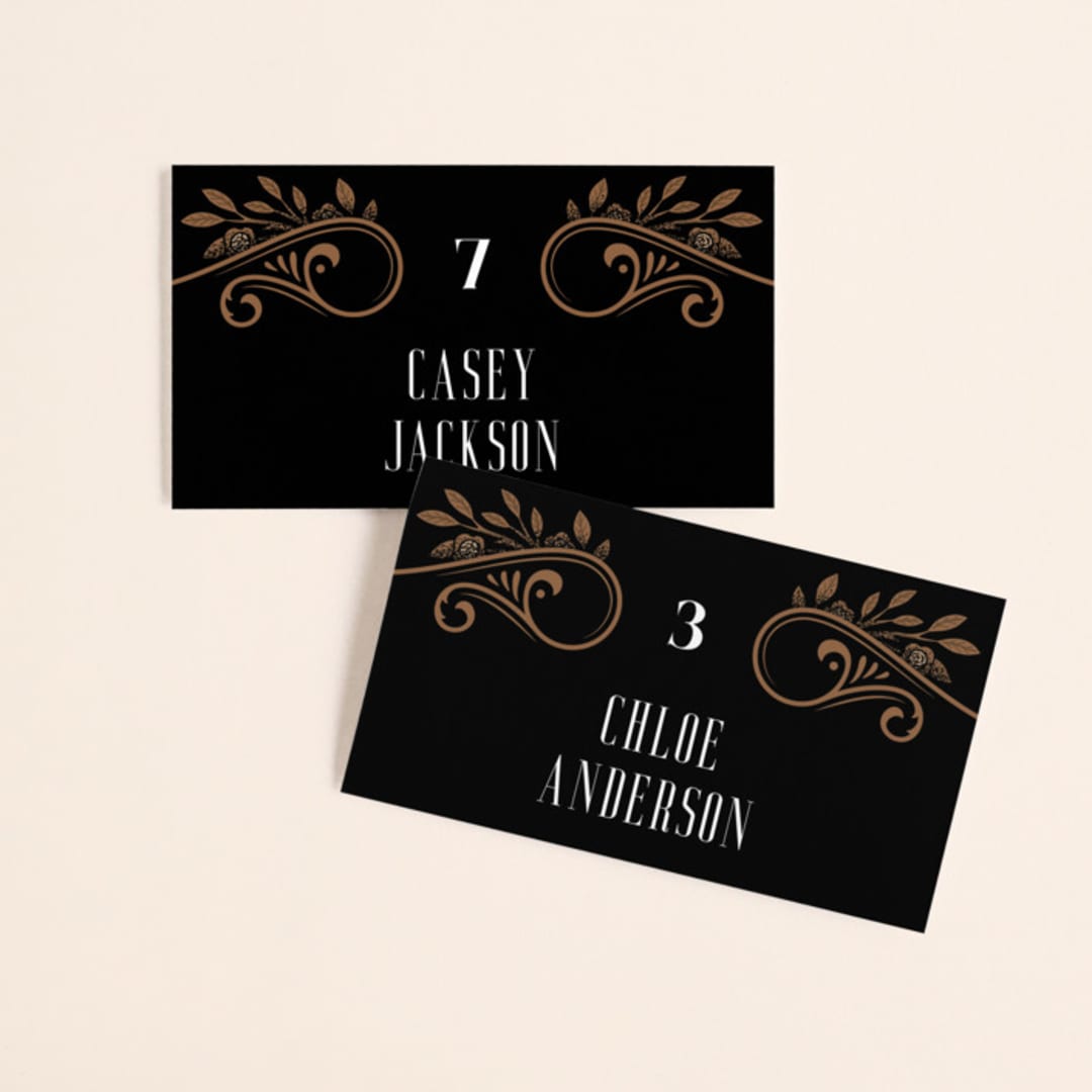 "Grand Natura" - Place Cards in Noir by GeekInk Design - Front with Free Guest Printing