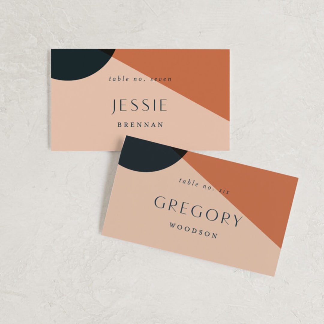 "Bold Geometric" - Place Cards in Terracotta by Morgan Kendall - Front with Free Guest Printing