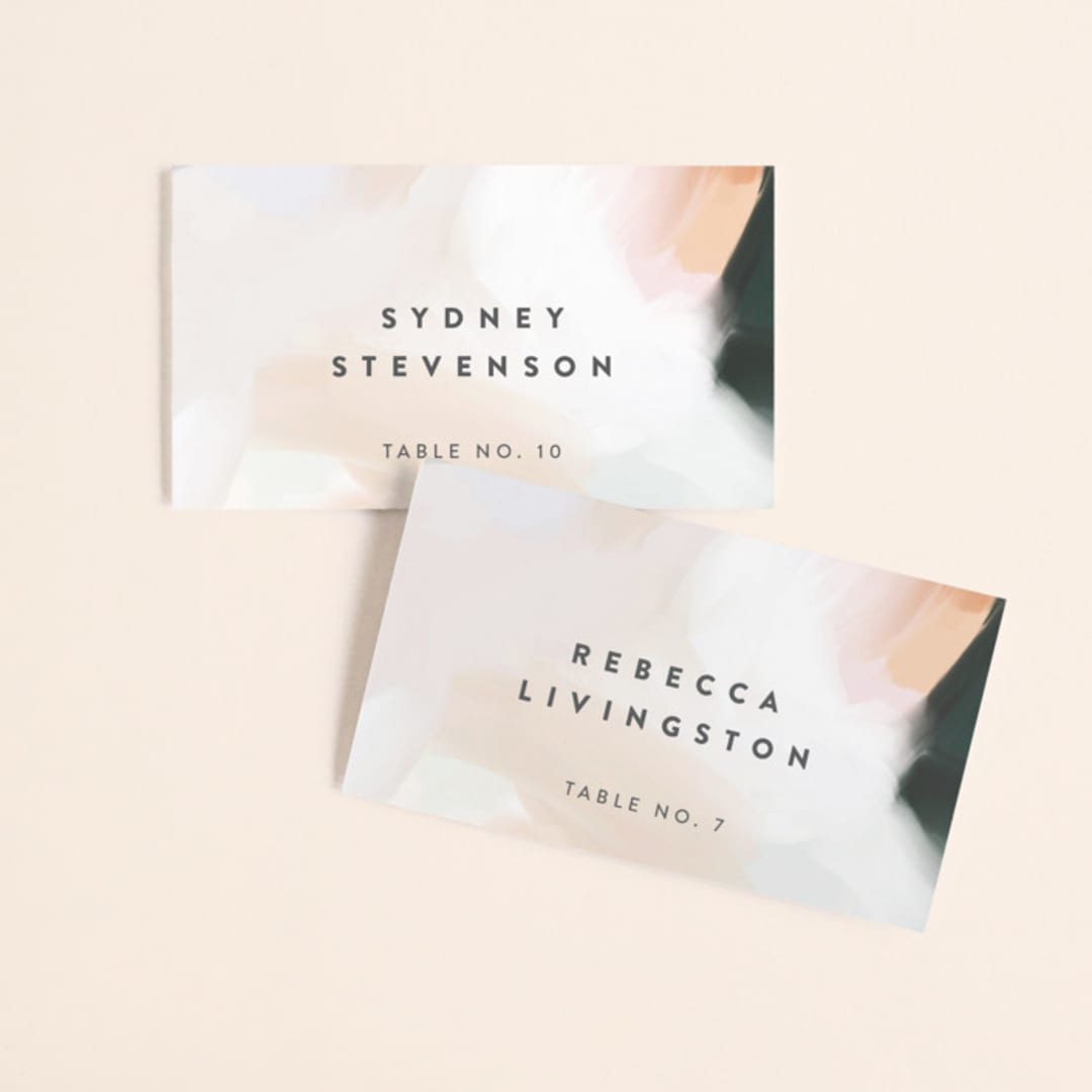 "Artsy Minimal" - Place Cards in Forest by Melanie Severin - Front with Free Guest Printing