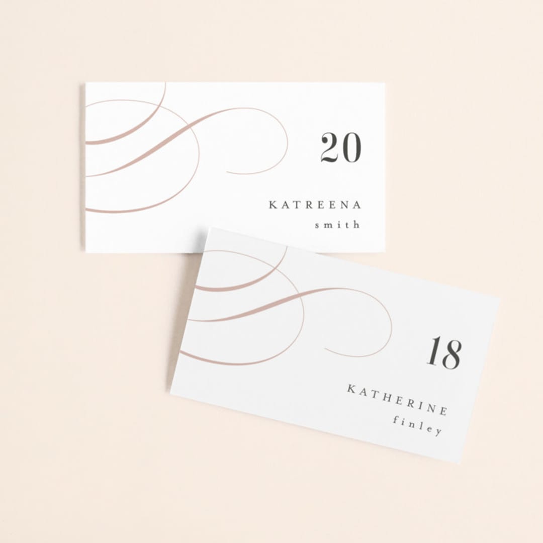 "Foundry" - Place Cards in Rose Quartz by Kristie Kern - Front with Free Guest Printing
