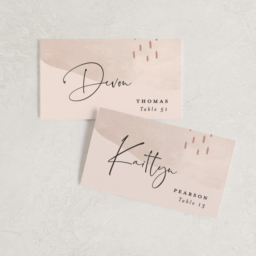 "Eternity Script" - Place Cards in Blush by Michelle Taylor - Front with Free Guest Printing