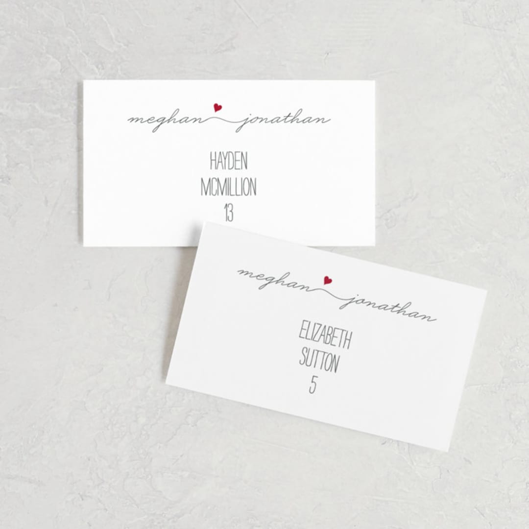 "Love Connection" - Place Cards in Red Hot by Kim Dietrich Elam - Front with Free Guest Printing