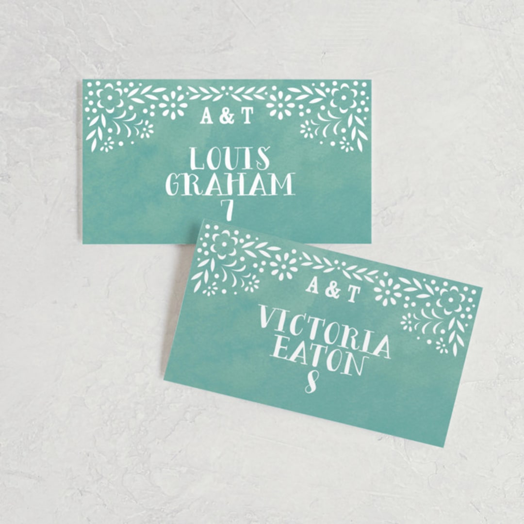 "Fiesta Folk Art" - Place Cards in Lagoon by root beer float - Front with Free Guest Printing