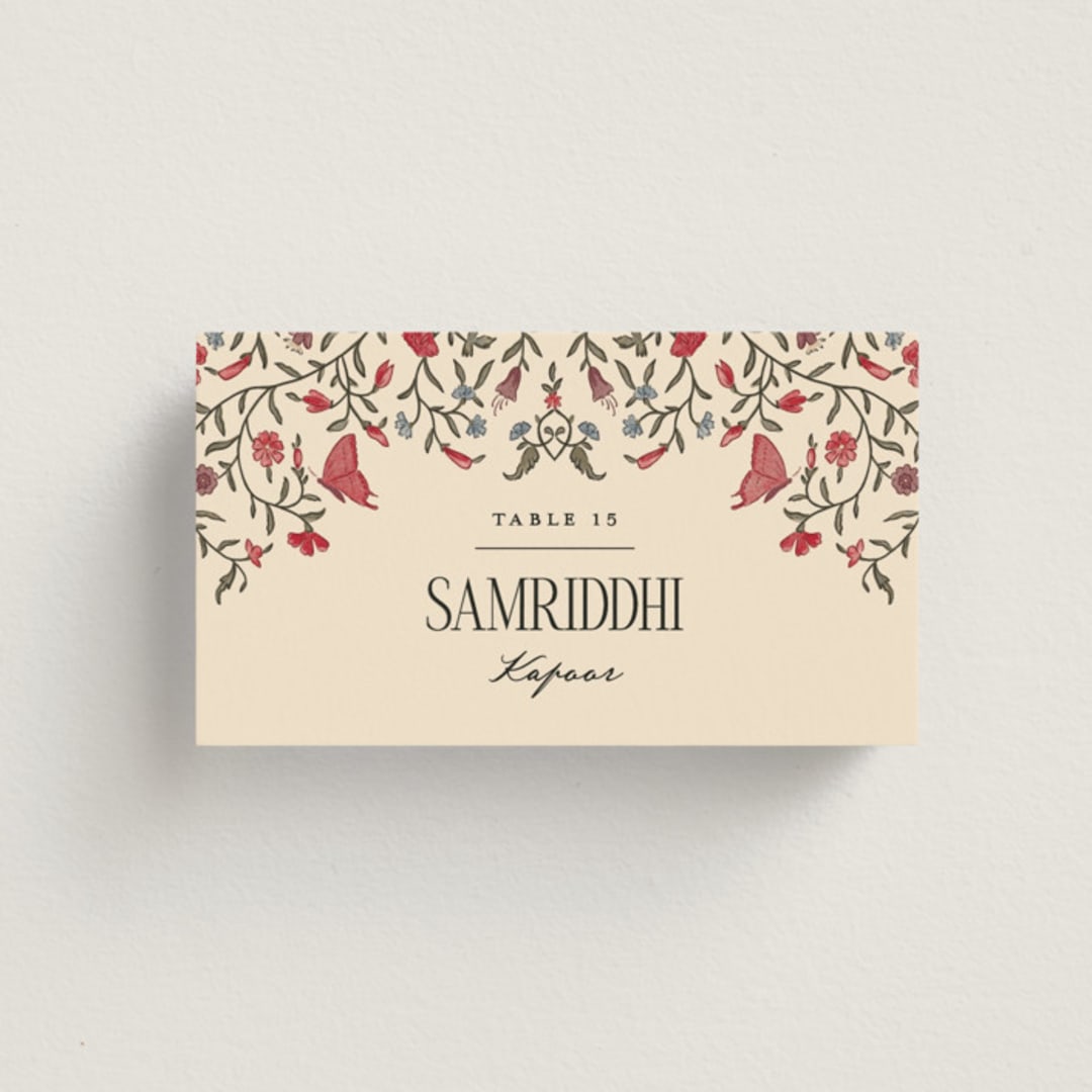 "Tapestry" - Place Cards in Almond by Jenna Holcomb - Front with Free Guest Printing