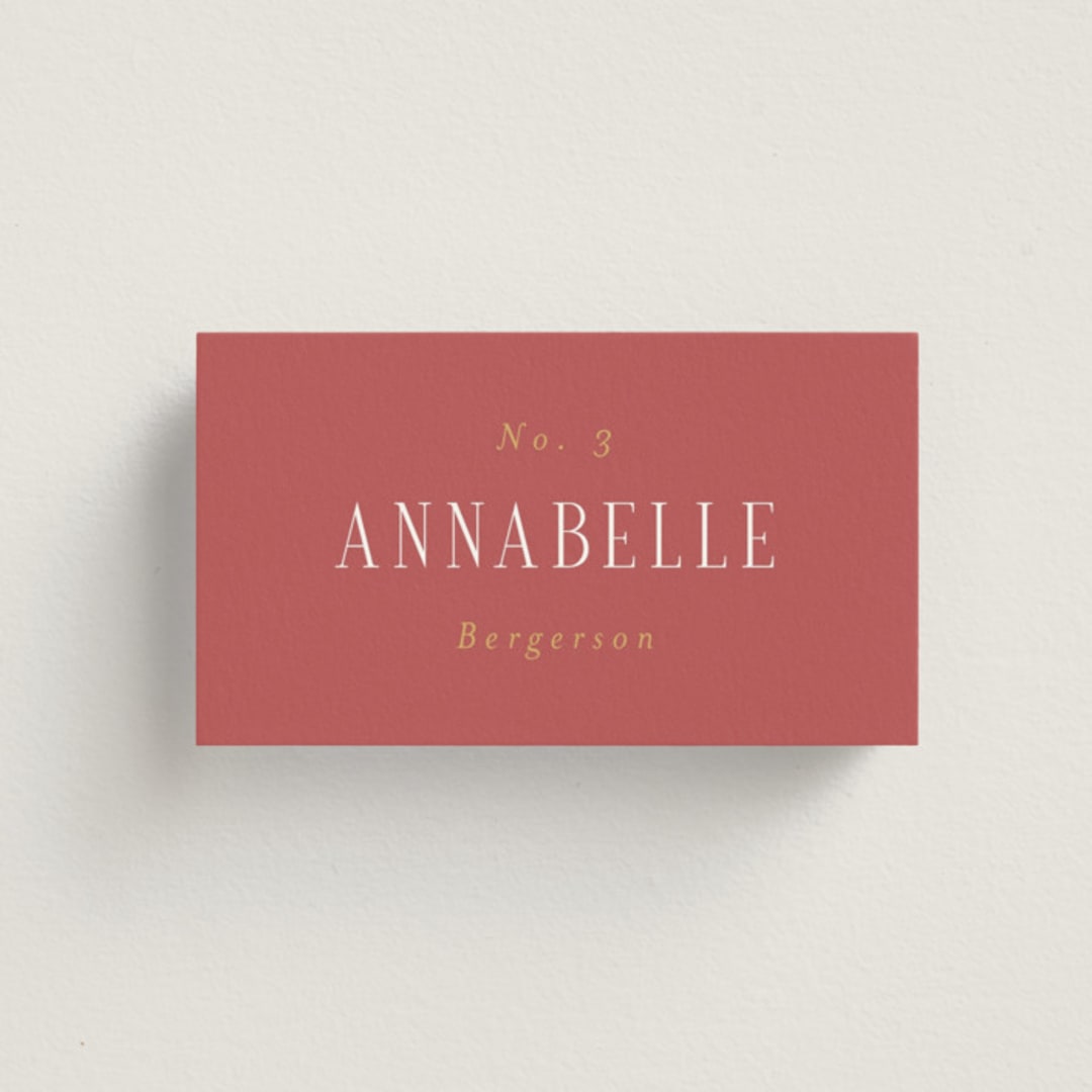 "Ruban en Fleur" - Place Cards in Rose by Itsy Belle Studio - Front with Free Guest Printing