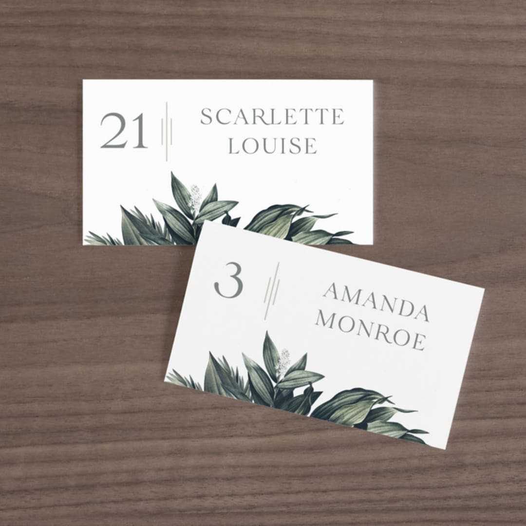 "Vintage Botanicals" - Place Cards in Sage by GeekInk Design - Front with Free Guest Printing