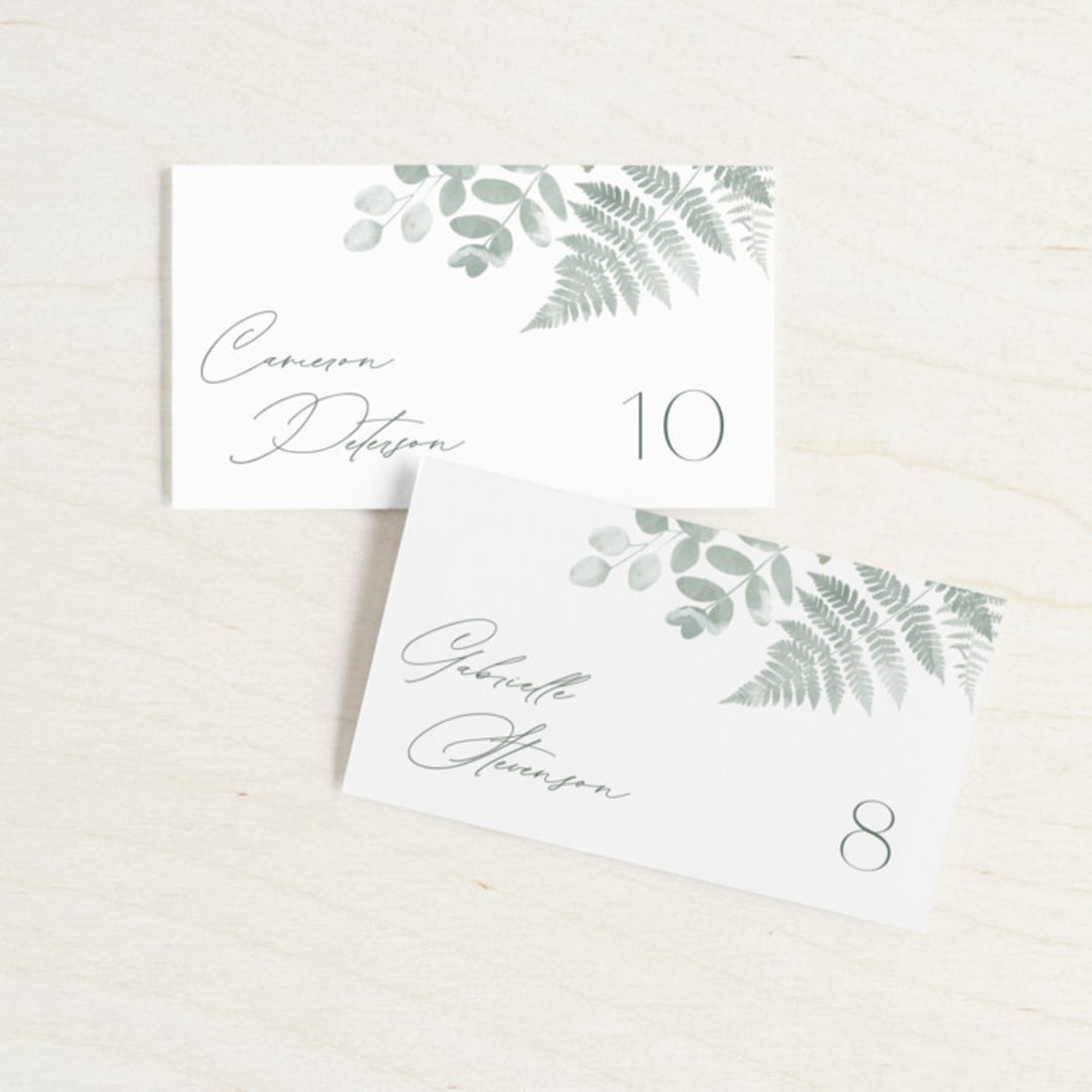 "Gilded Woodland" - Place Cards in Fern by Kristie Kern - Front with Free Guest Printing