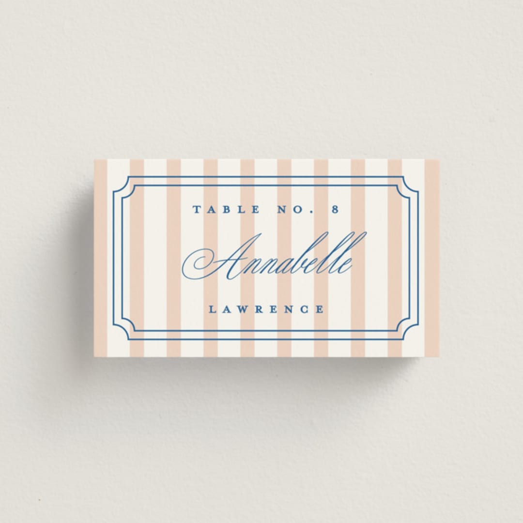"Preppy" - Place Cards in Coral by Erin German - Front with Free Guest Printing
