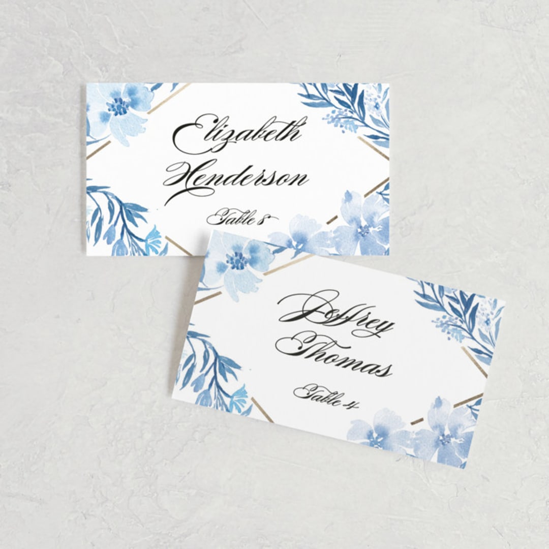 "Poetic Blue" - Place Cards in Sky by Qing Ji - Front with Free Guest Printing