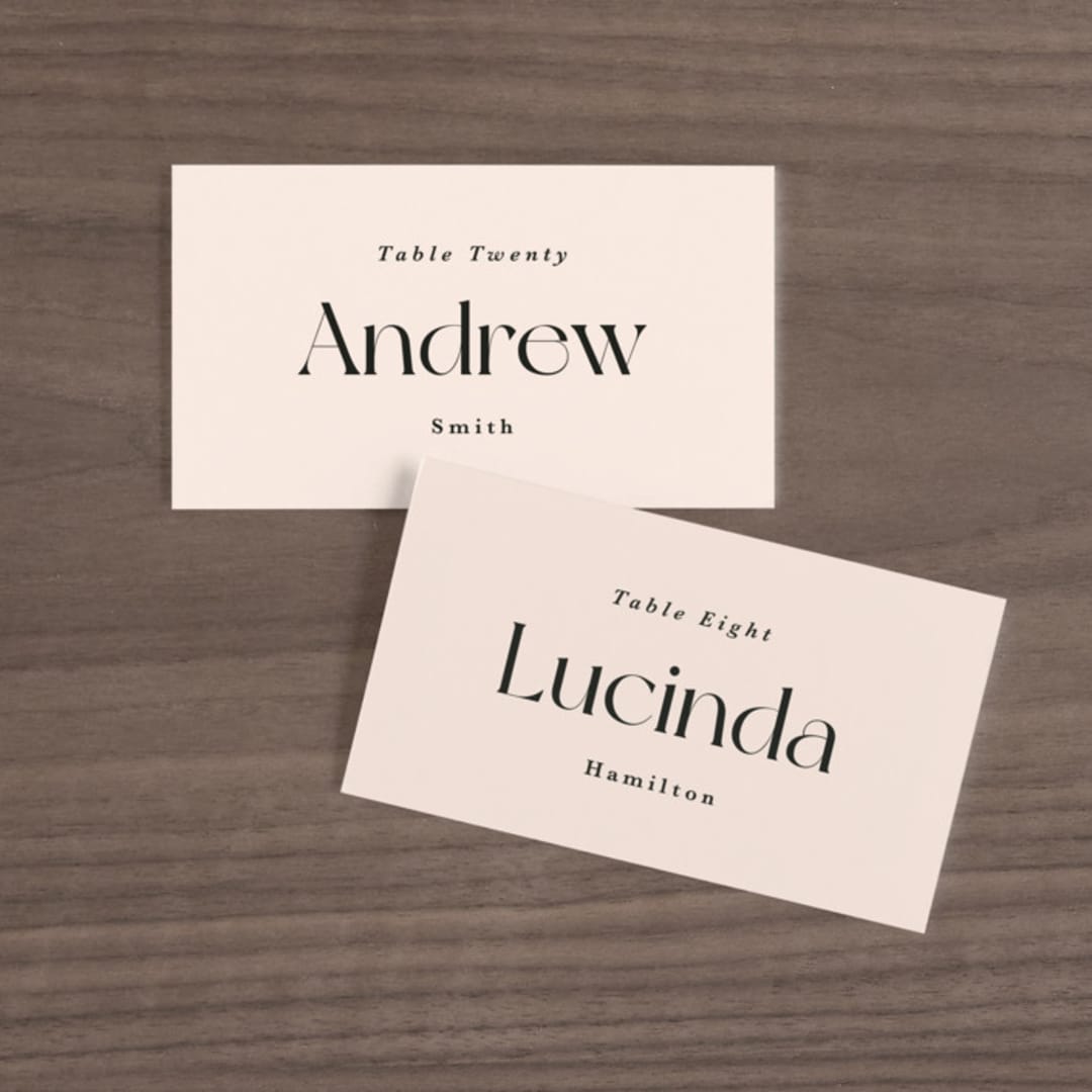 "SoHo" - Place Cards in Blush by Hudson meet Rose - Front with Free Guest Printing