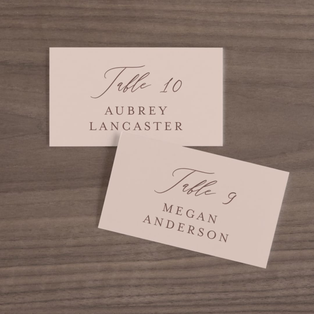 "Delicate monogram" - Place Cards in Blush by Lucrecia Caporale - Front with Free Guest Printing